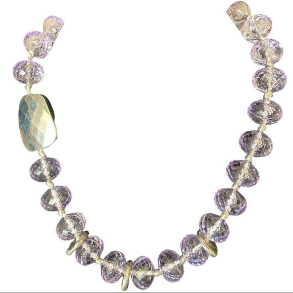 Chunky Textured Acrylic Purple and Silver-Tone Statement Necklace - Picture 5 of 7